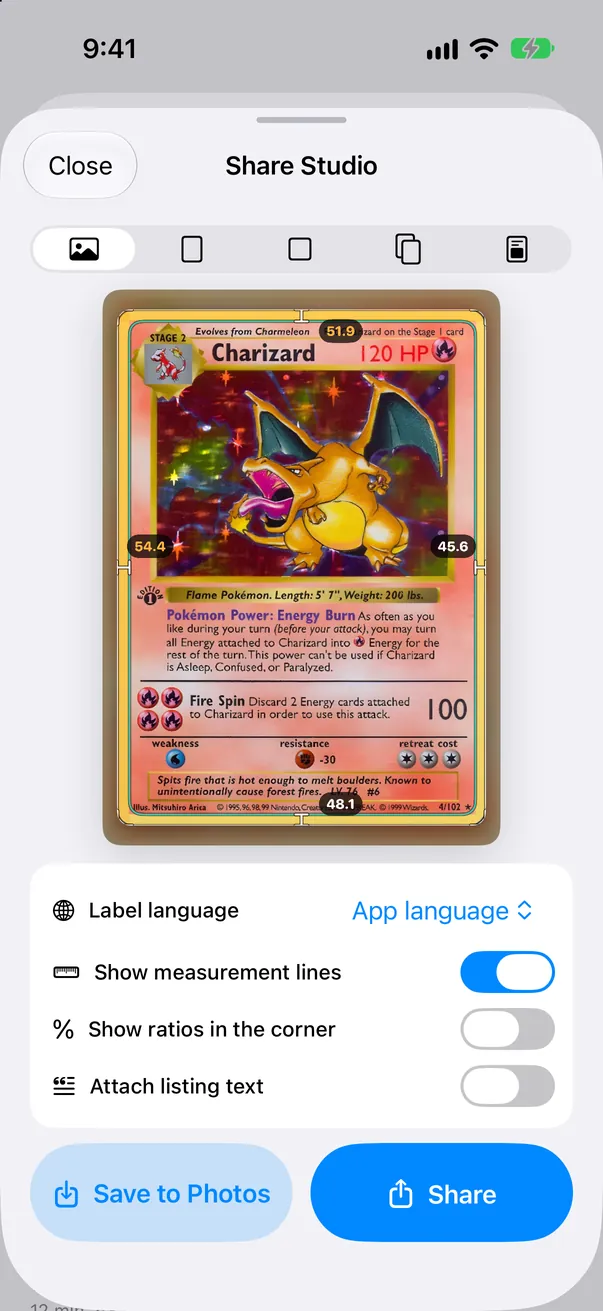 Share image with the card photo and its centering
